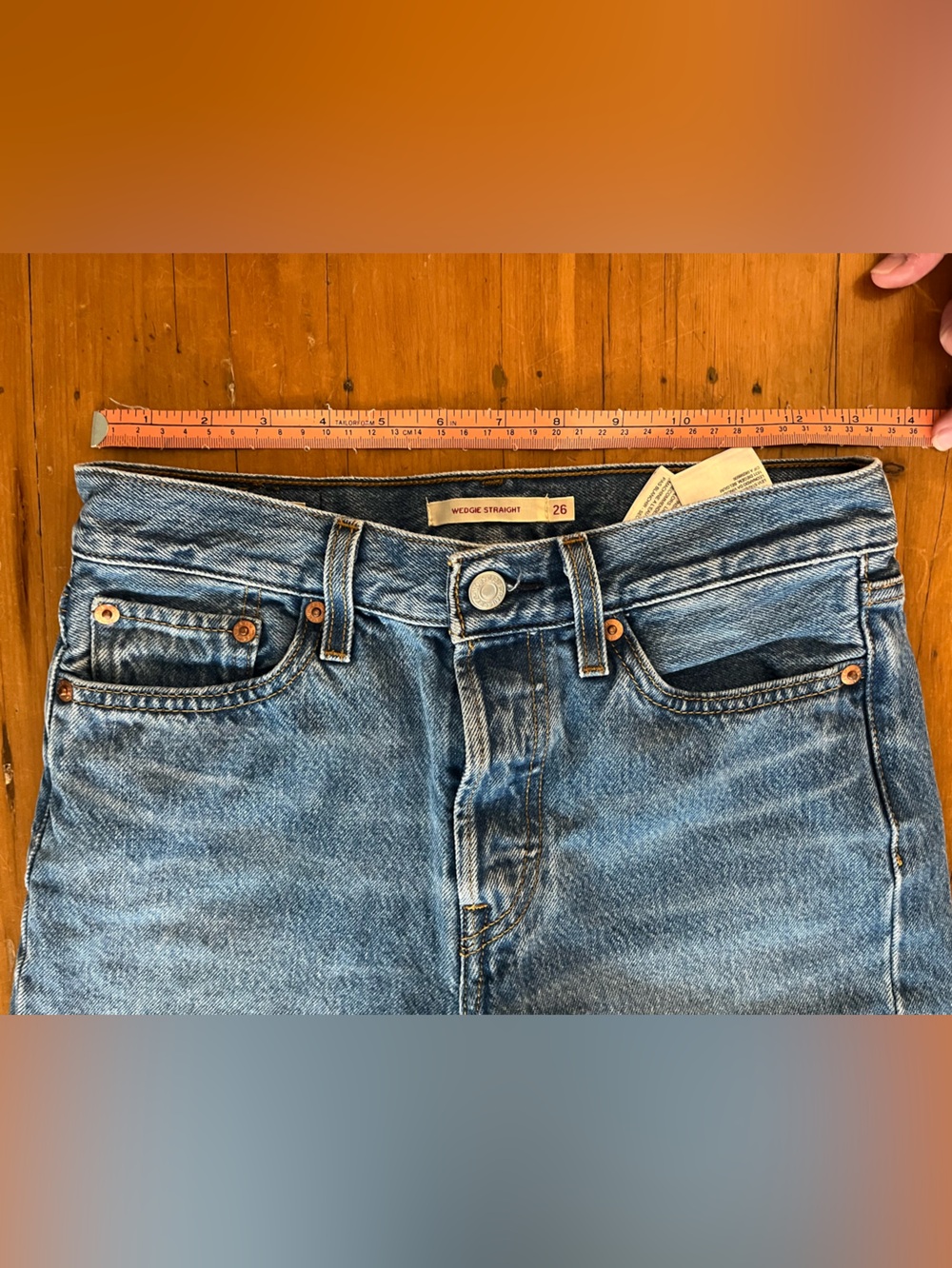 Levi’s Wedgie Straight Distressed Medium Wash Denim Raw Hem Blue Jeans - Picture 8 of 12
